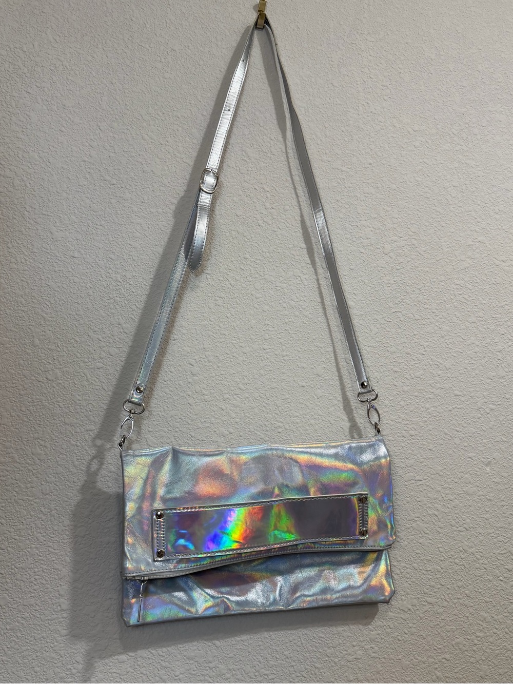 Y2K Silver Holographic Shoulder Bag Futuristic Metallic Purse